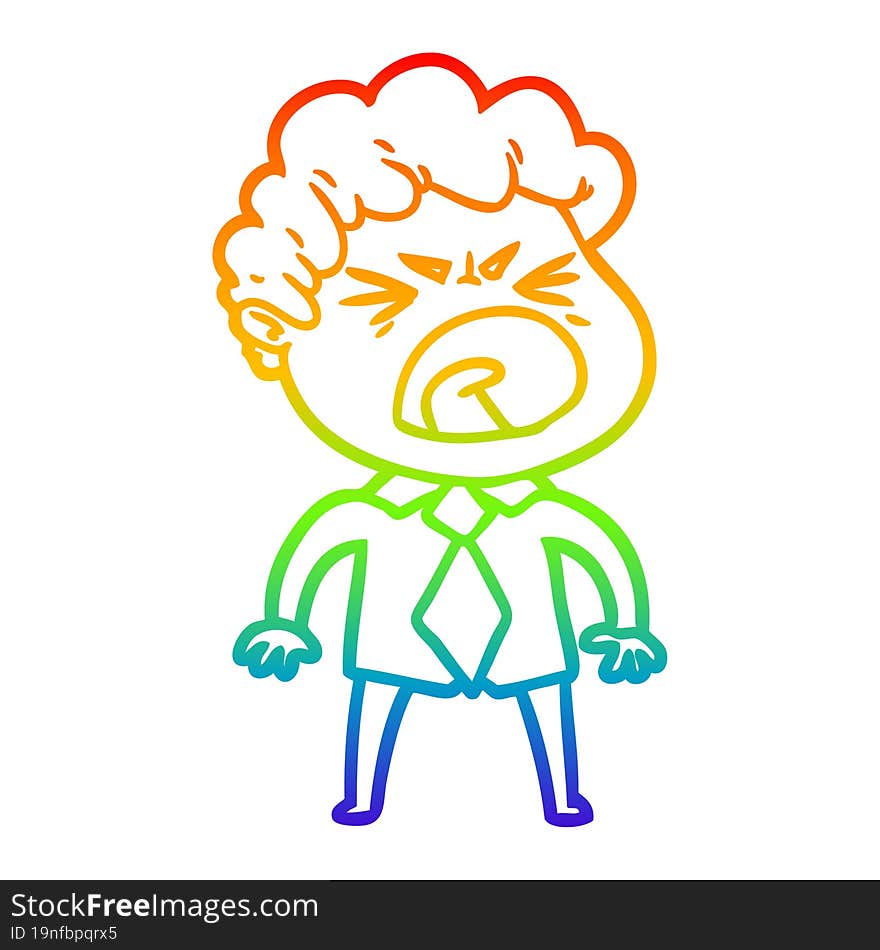 rainbow gradient line drawing cartoon furious man