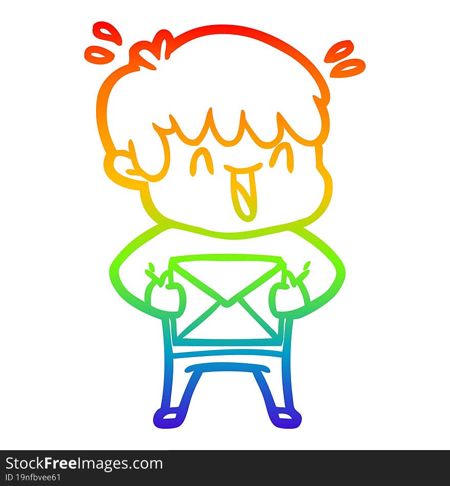 Rainbow Gradient Line Drawing Cartoon Laughing Boy