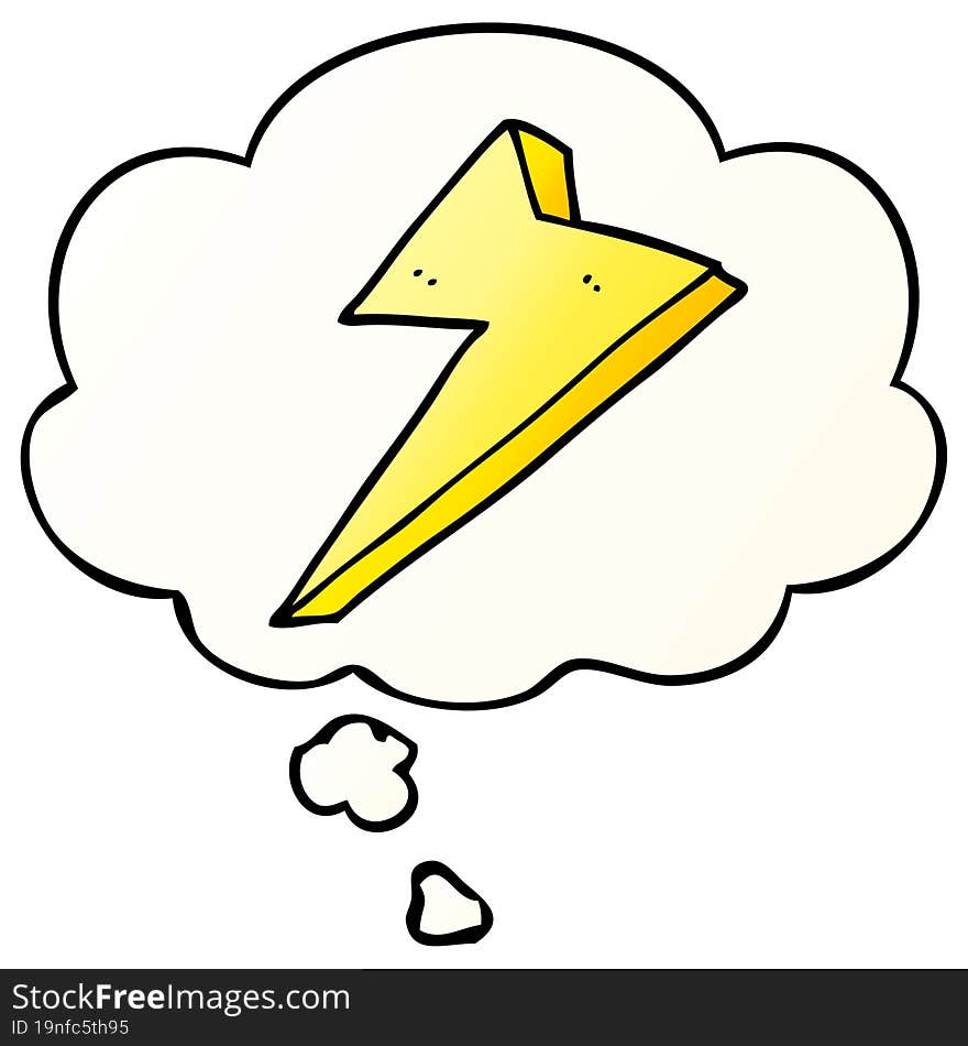 cartoon lightning and thought bubble in smooth gradient style