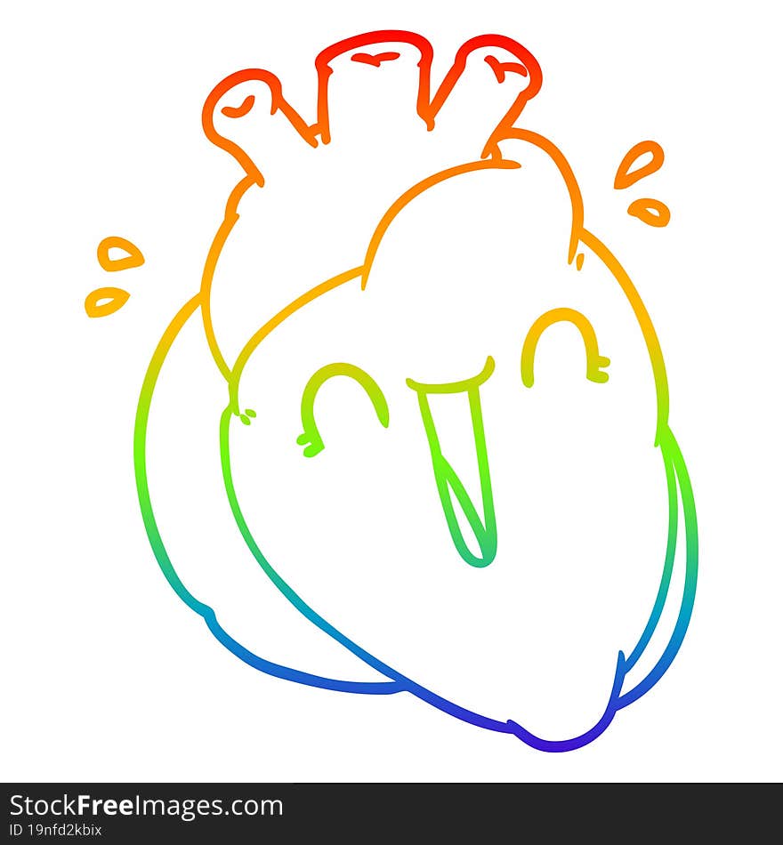 rainbow gradient line drawing cartoon heart laughing