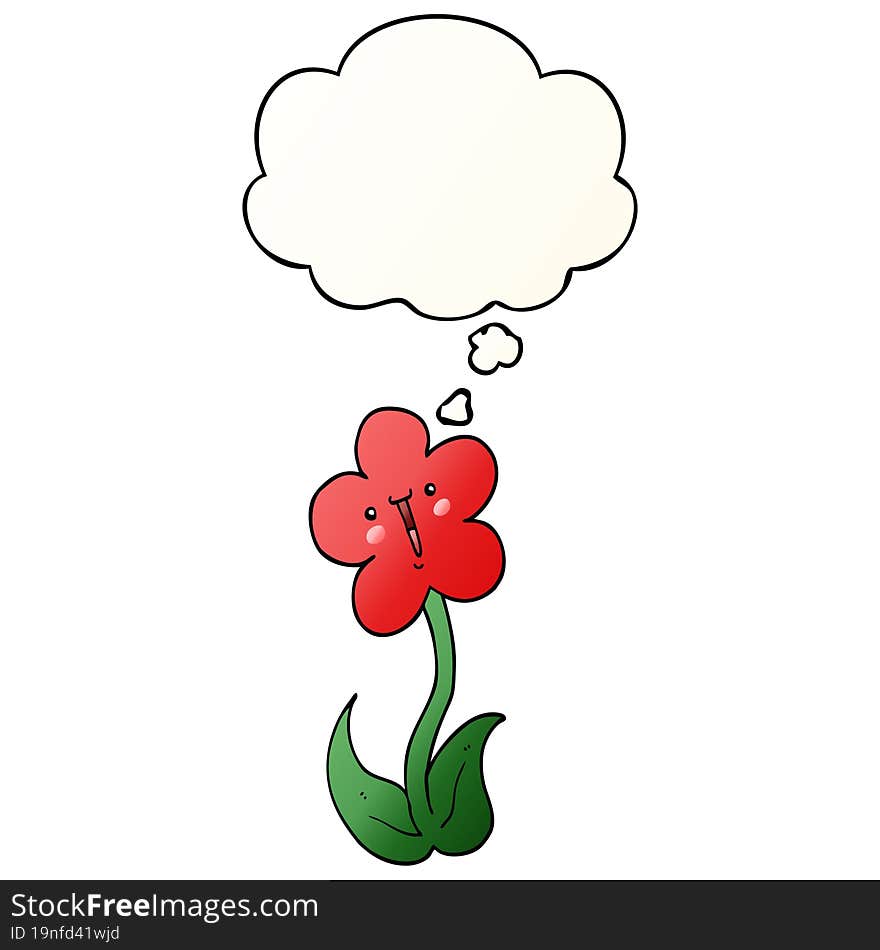 cartoon flower and thought bubble in smooth gradient style