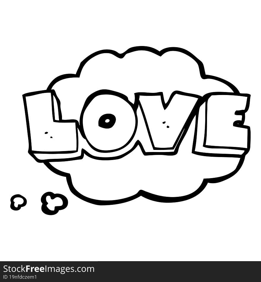 freehand drawn thought bubble cartoon word love