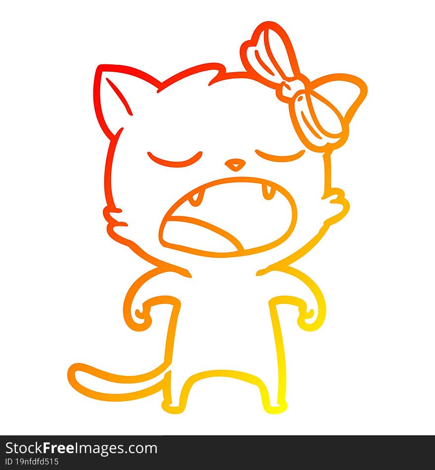 Warm Gradient Line Drawing Cartoon Yawning Cat