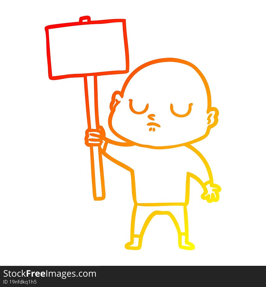 Warm Gradient Line Drawing Cartoon Bald Man