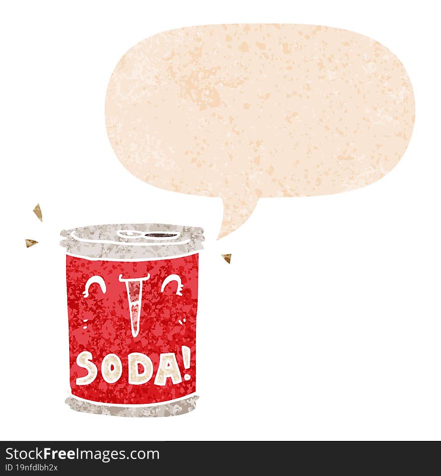 Cartoon Soda Can And Speech Bubble In Retro Textured Style