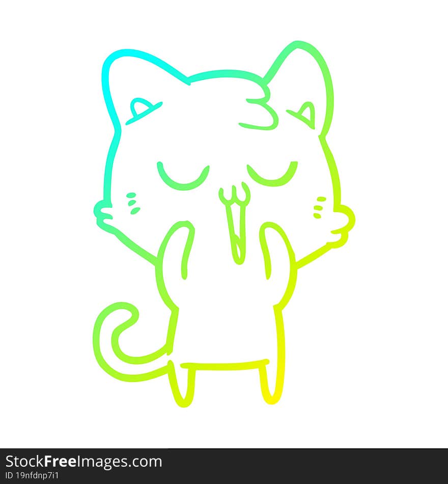 cold gradient line drawing of a cute cartoon cat