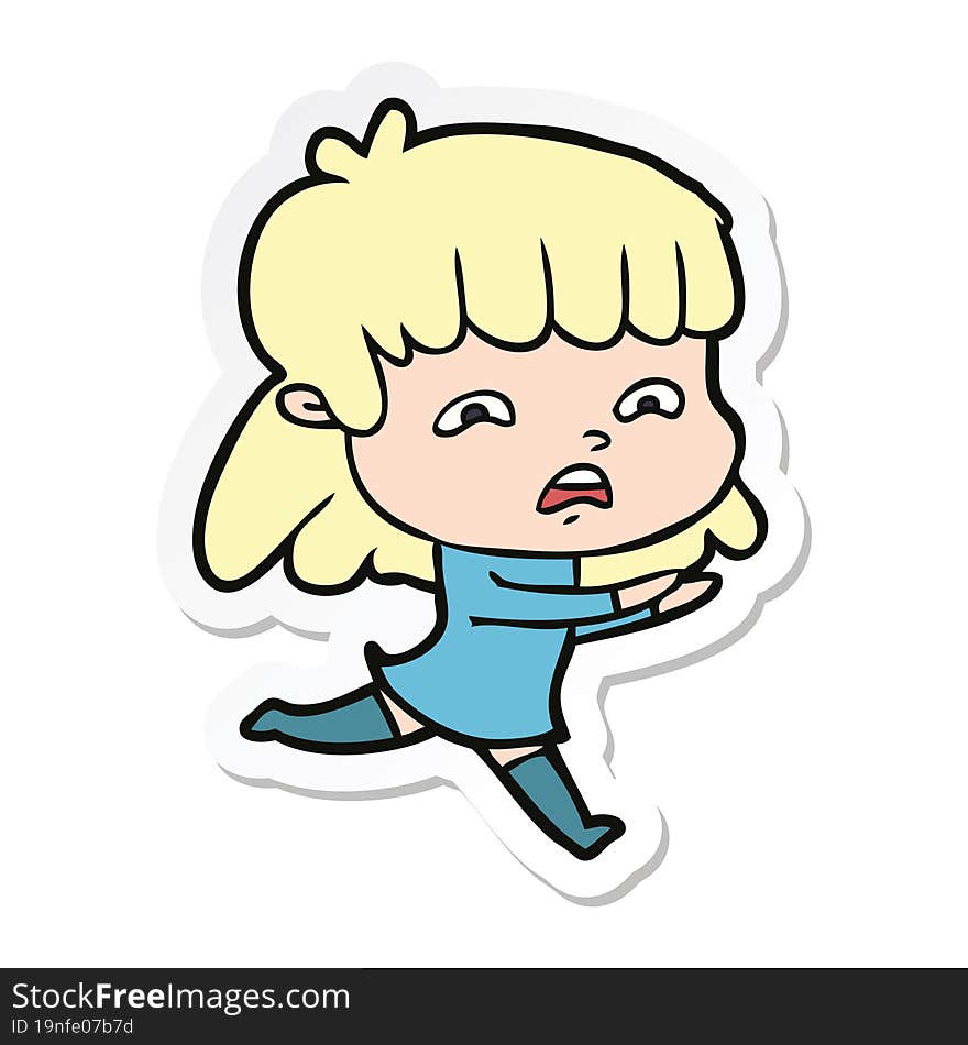 sticker of a cartoon worried woman