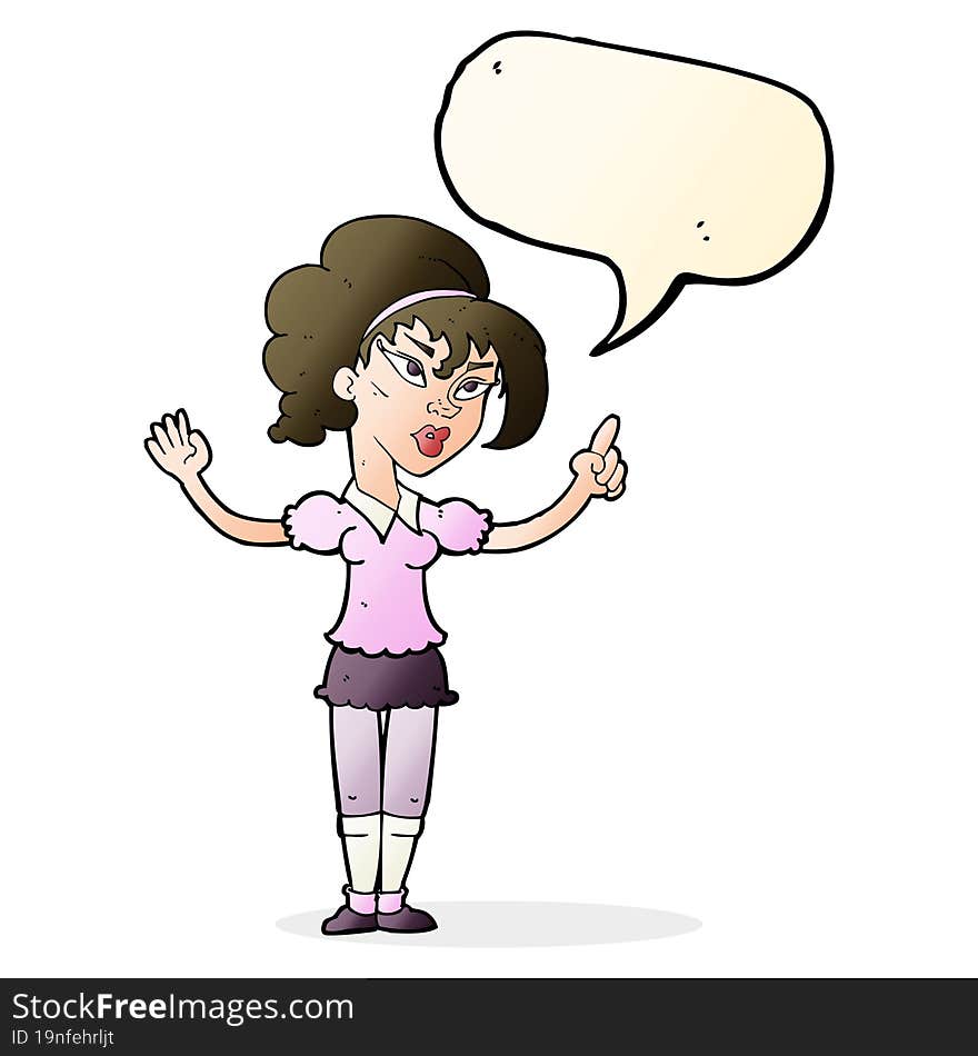 cartoon woman with idea with speech bubble