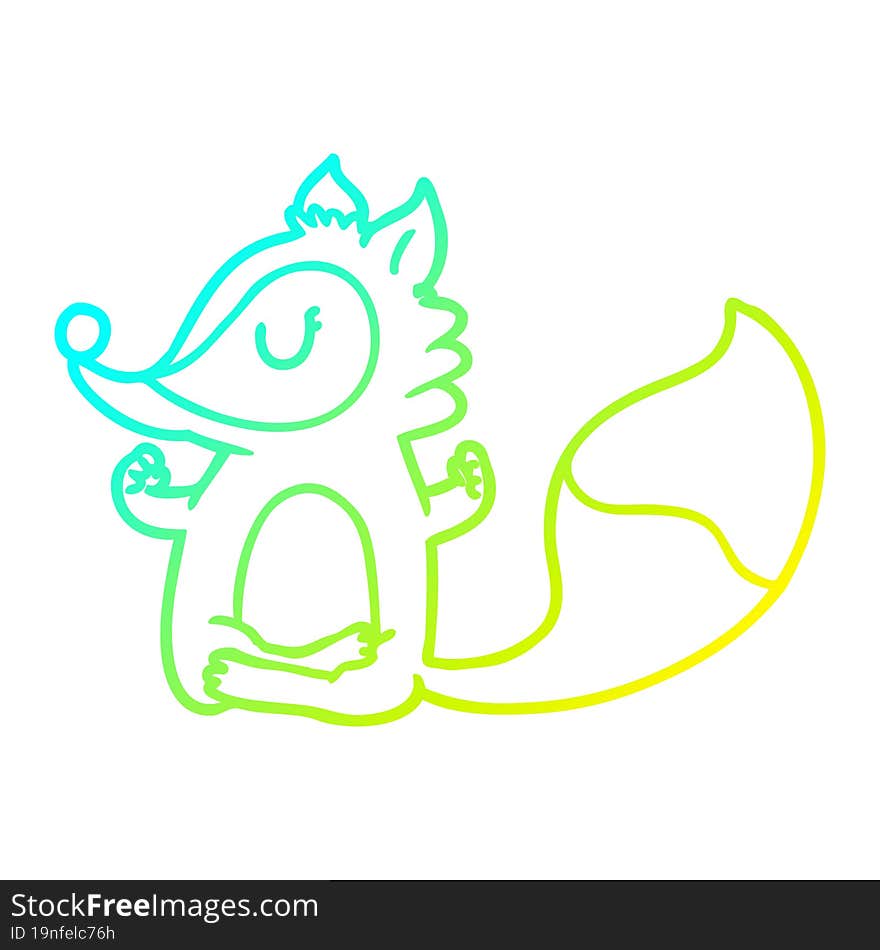 Cold Gradient Line Drawing Cartoon Fox Meditating