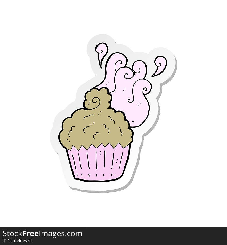 sticker of a cartoon cupcake