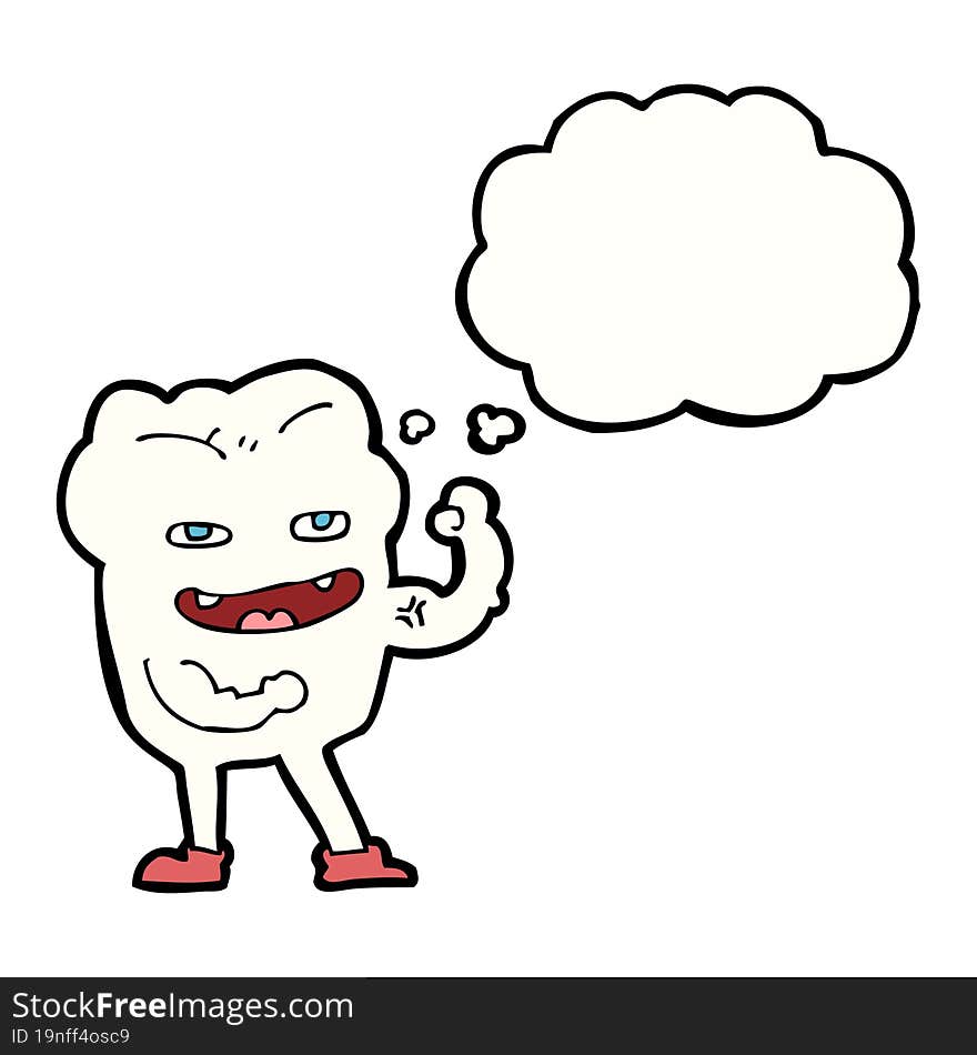 cartoon strong healthy tooth with thought bubble