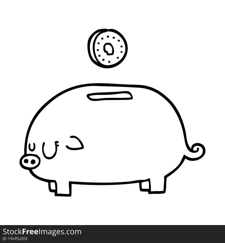 Line Drawing Cartoon Piggy Bank