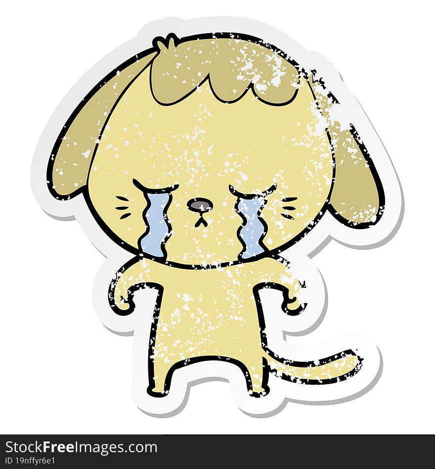 distressed sticker of a cartoon crying dog