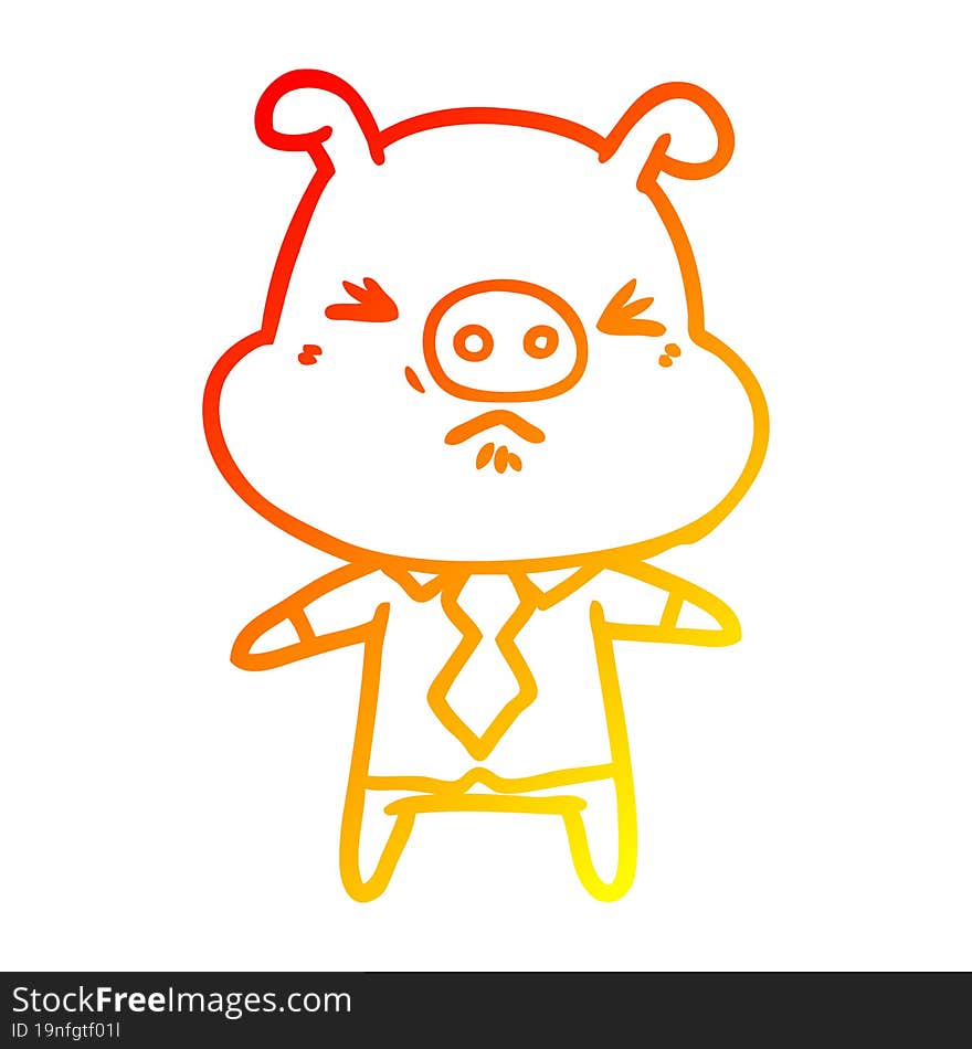 warm gradient line drawing cartoon angry pig in shirt and tie