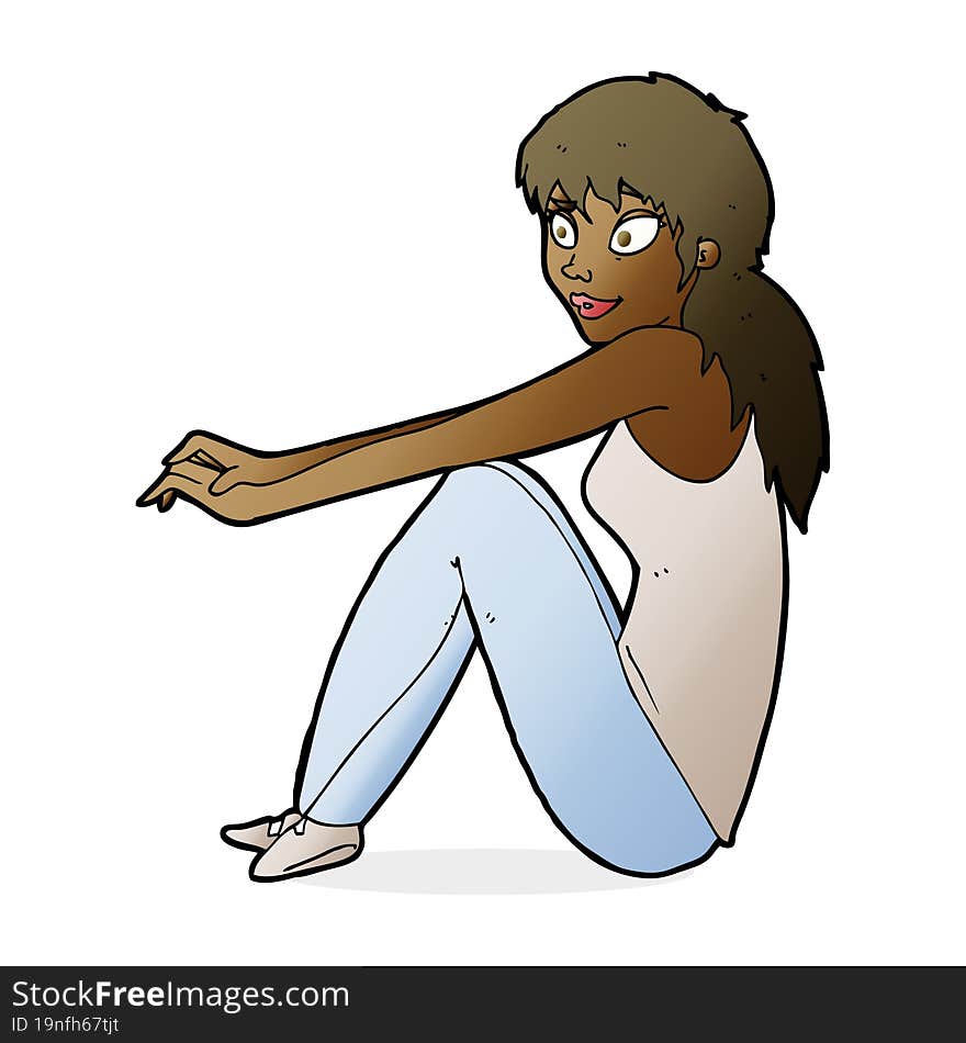 Cartoon Happy Woman Sitting