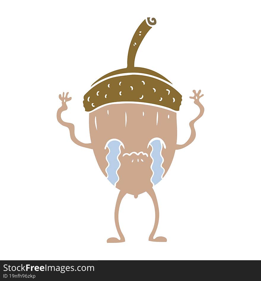 flat color style cartoon crying acorn