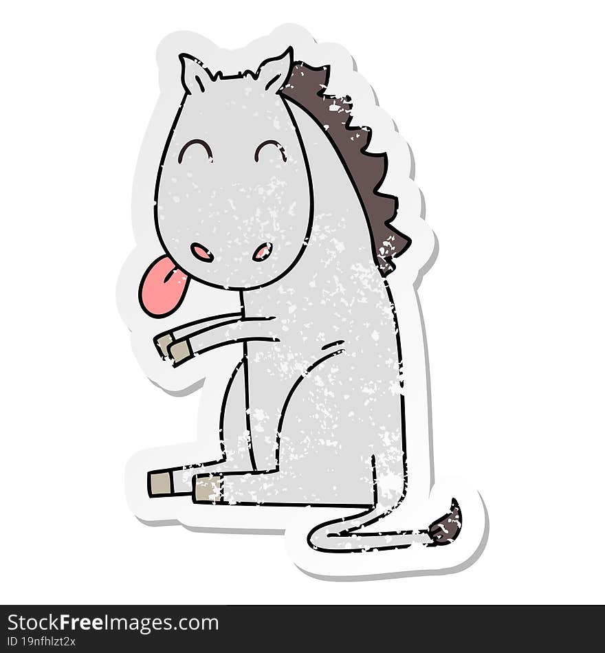 distressed sticker of a quirky hand drawn cartoon horse