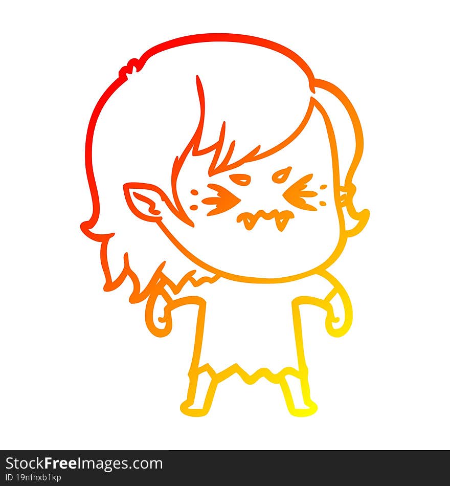 warm gradient line drawing annoyed cartoon vampire girl