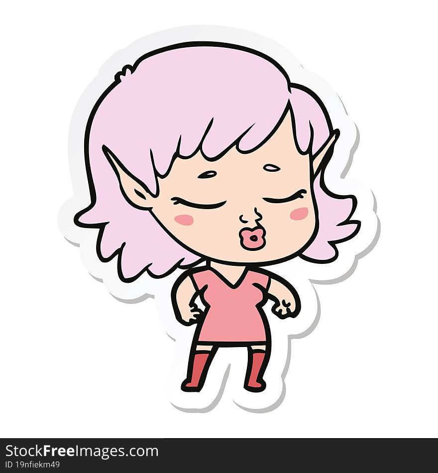 sticker of a pretty cartoon elf girl