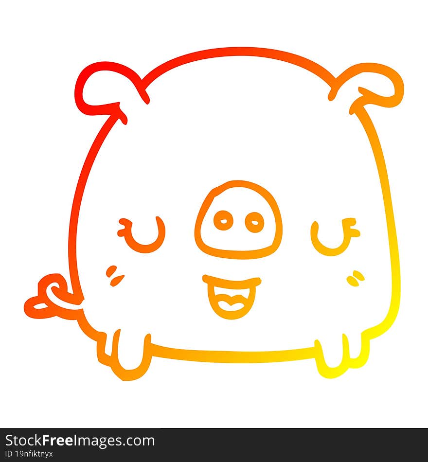 Warm Gradient Line Drawing Cartoon Pig