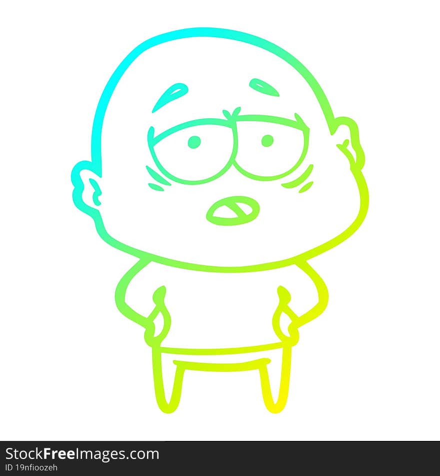 cold gradient line drawing cartoon tired bald man