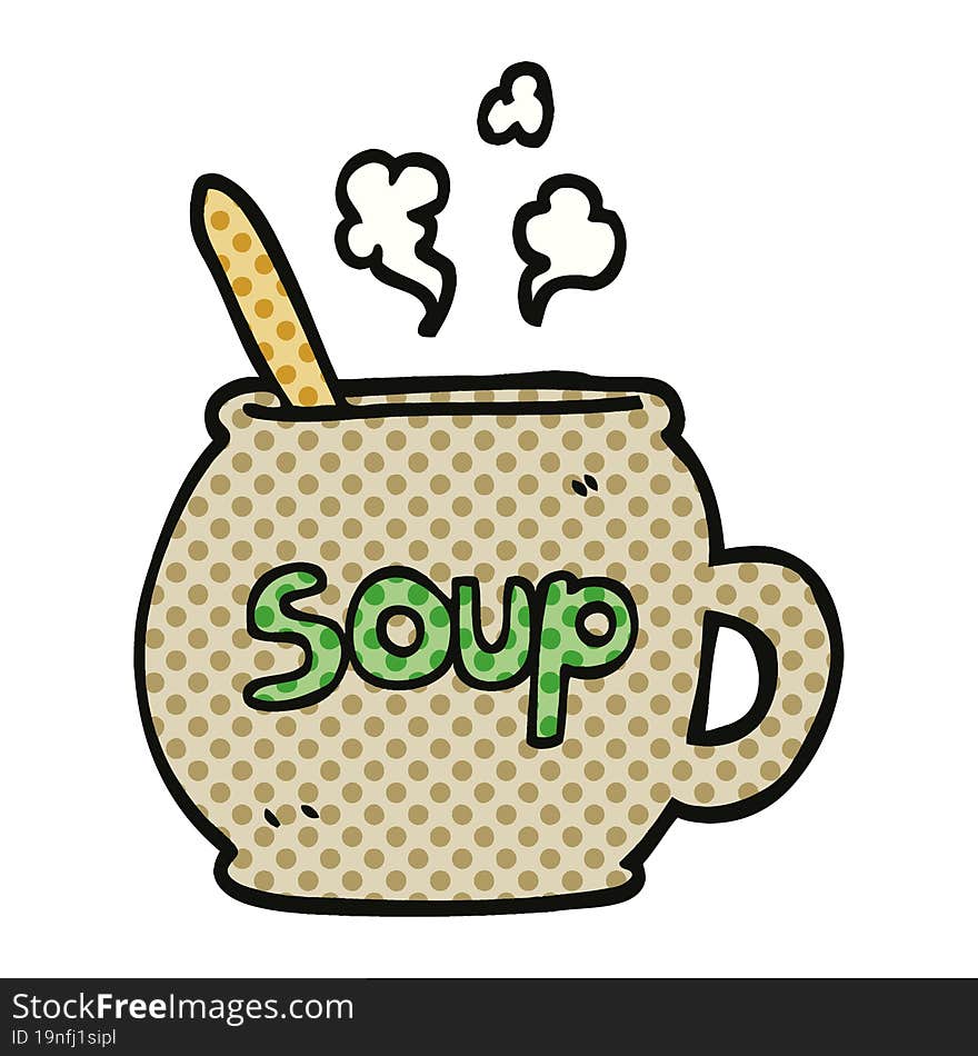 comic book style cartoon cup of soup