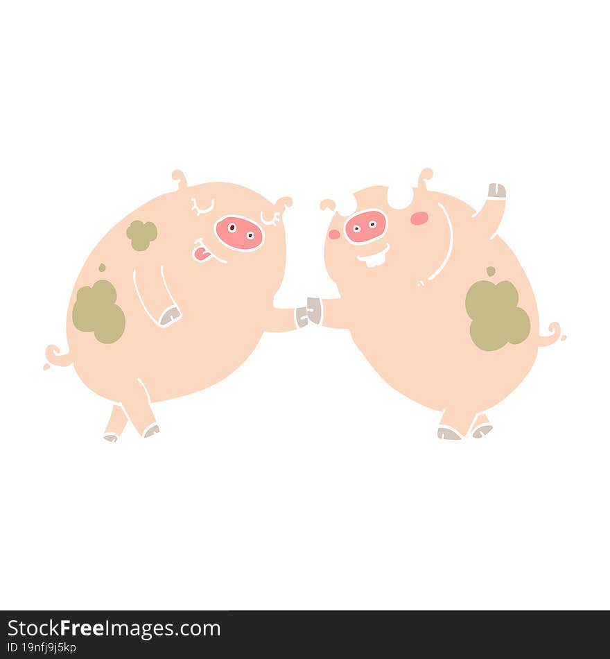 flat color style cartoon pigs dancing