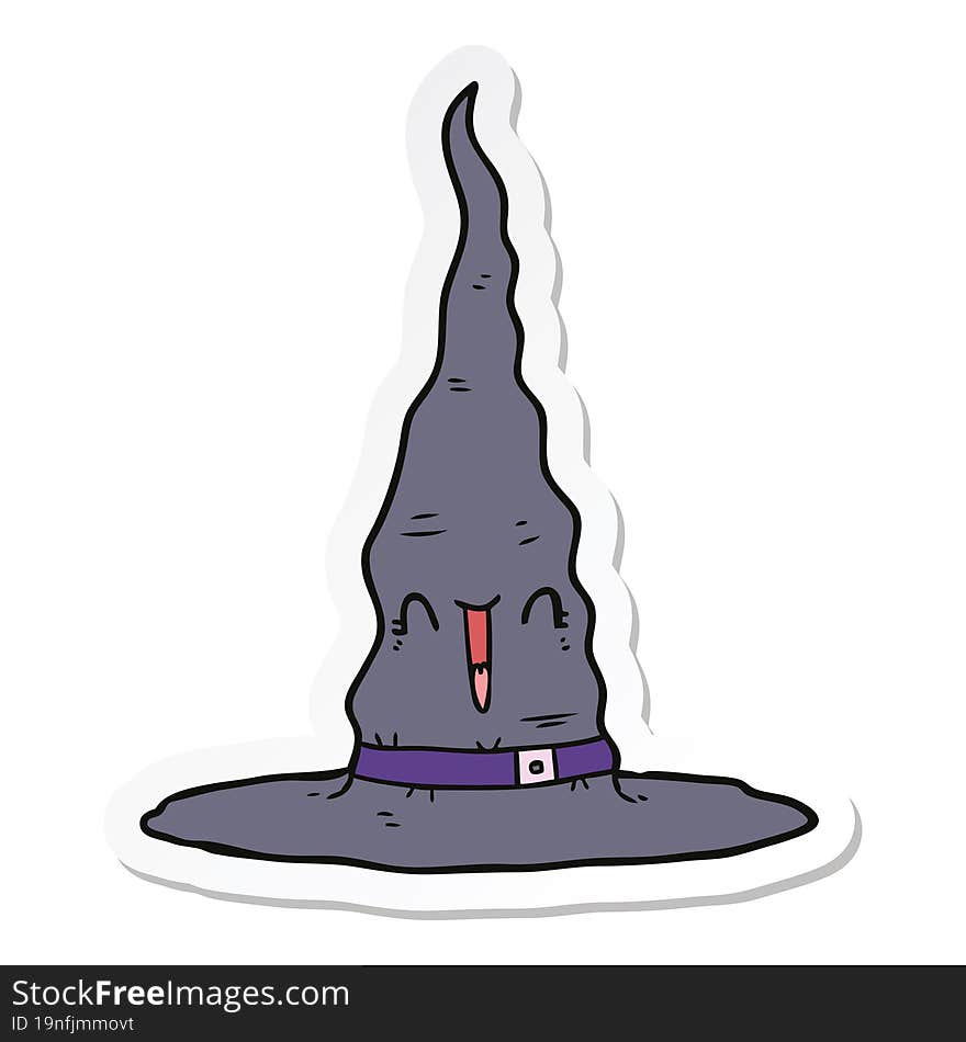 sticker of a cartoon witchs hat