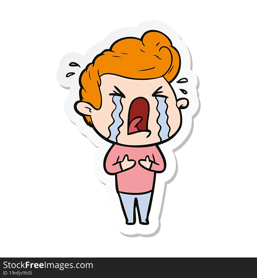 Sticker Of A Cartoon Crying Man