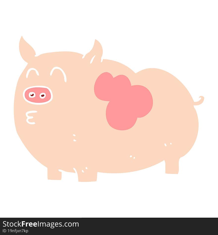 Flat Color Illustration Of A Cartoon Pig