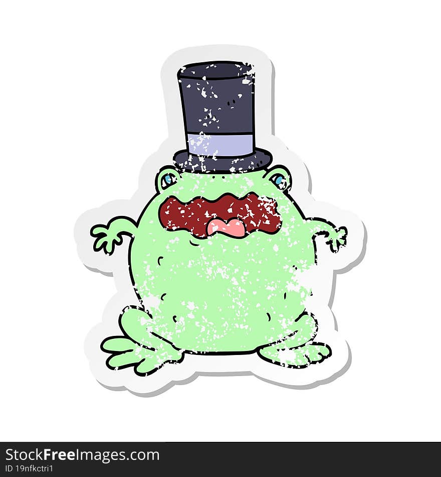 distressed sticker of a cartoon toad wearing top hat