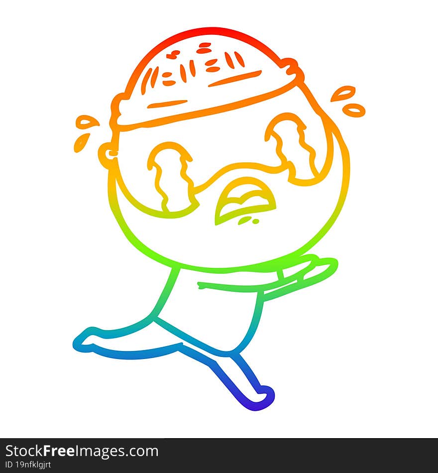 rainbow gradient line drawing cartoon bearded man crying