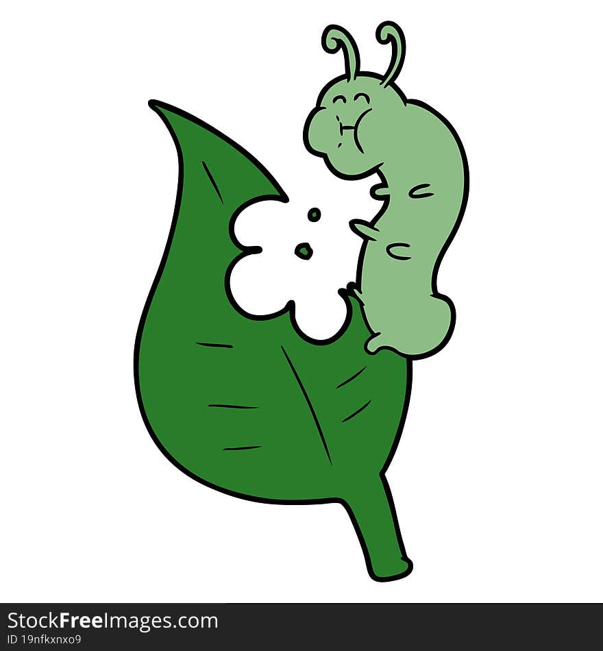 cartoon caterpillar munching leaf. cartoon caterpillar munching leaf