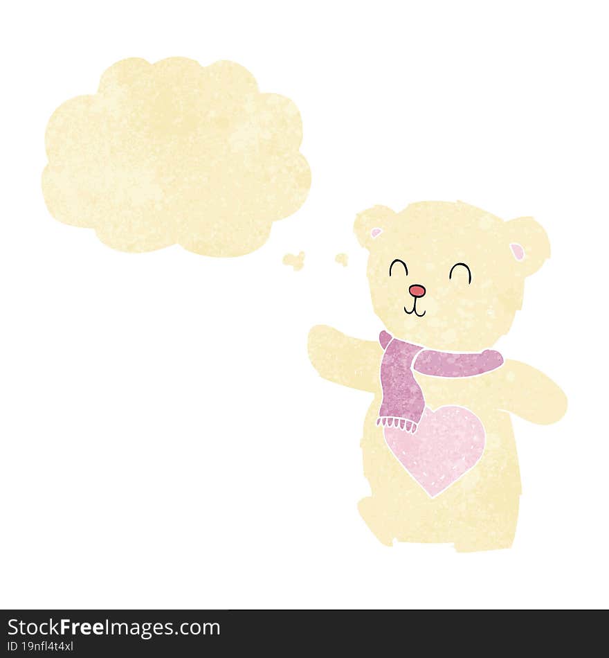 cartoon white teddy bear with love heart with thought bubble