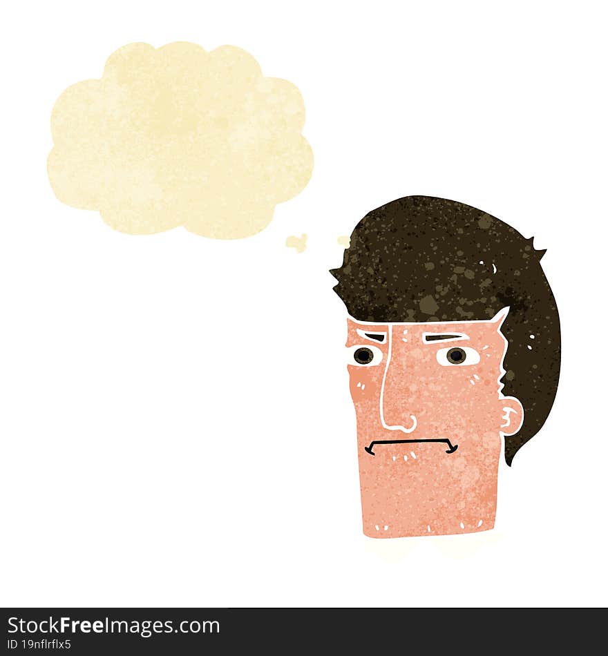 Cartoon Man Narrowing Eyes With Thought Bubble