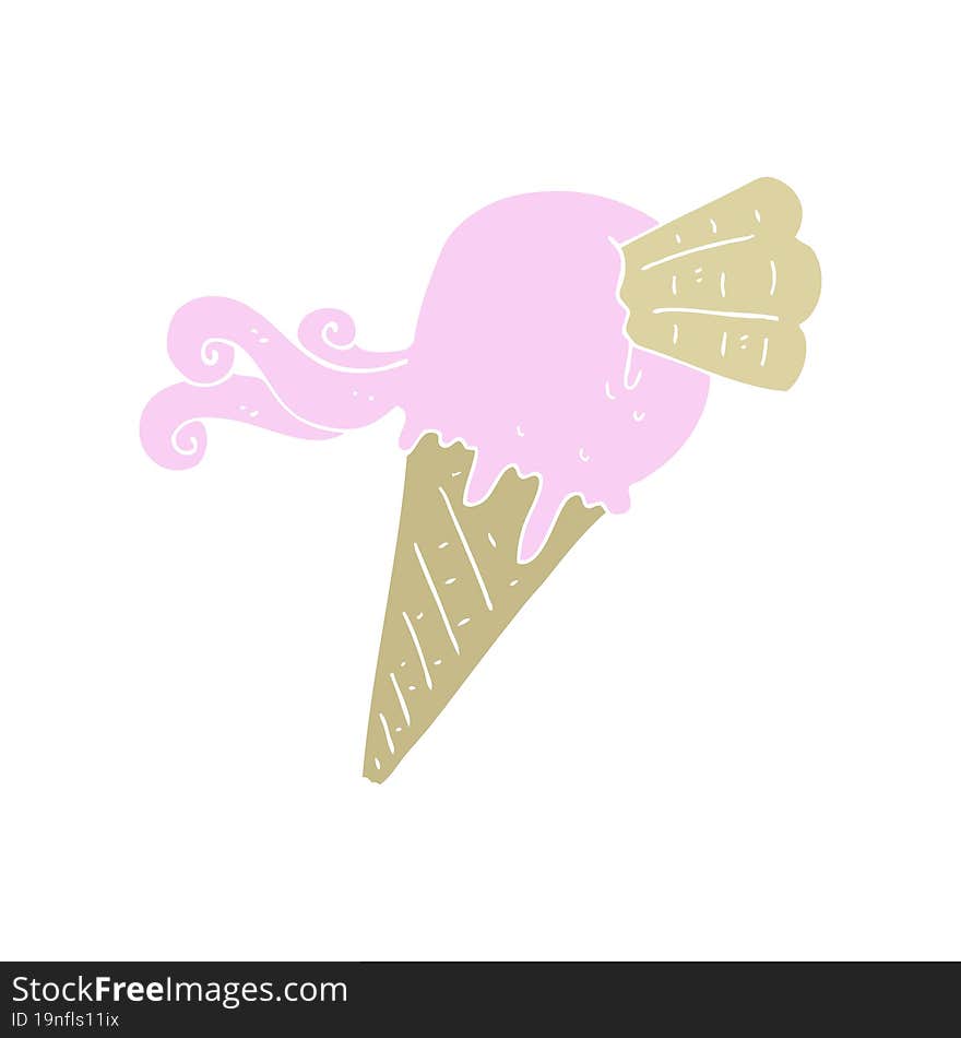 flat color illustration of a cartoon ice cream cone