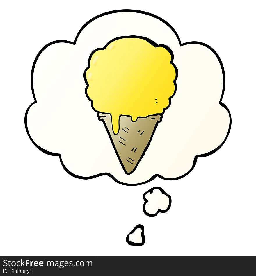 Cartoon Ice Cream And Thought Bubble In Smooth Gradient Style