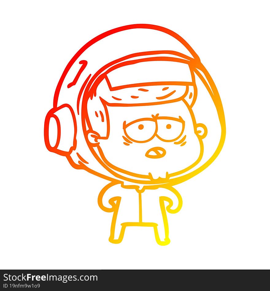 Warm Gradient Line Drawing Cartoon Tired Astronaut