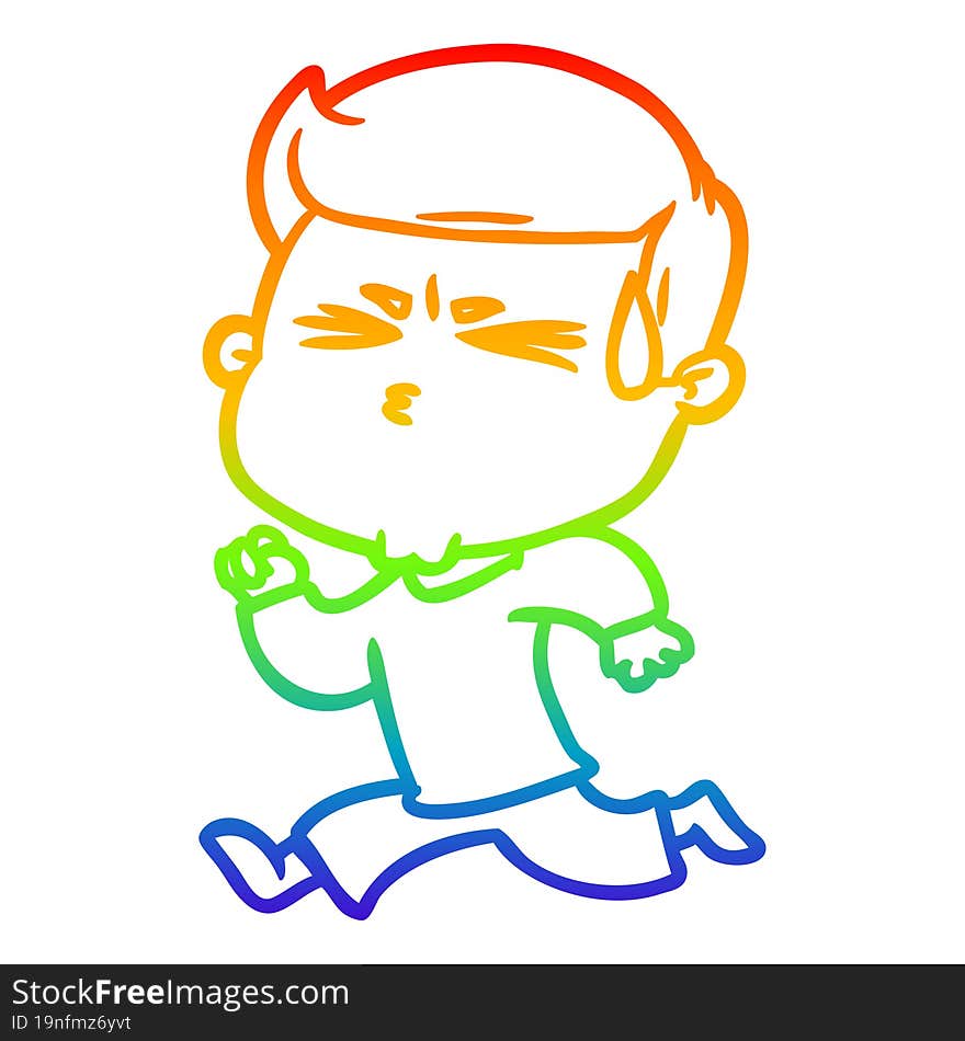 Rainbow Gradient Line Drawing Cartoon Man Sweating