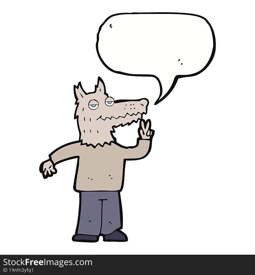 Cartoon Happy Wolf Man With Speech Bubble