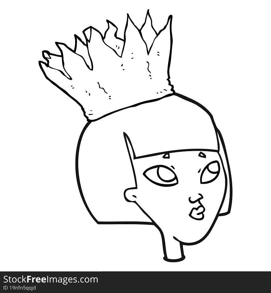 black and white cartoon woman wearing paper crown