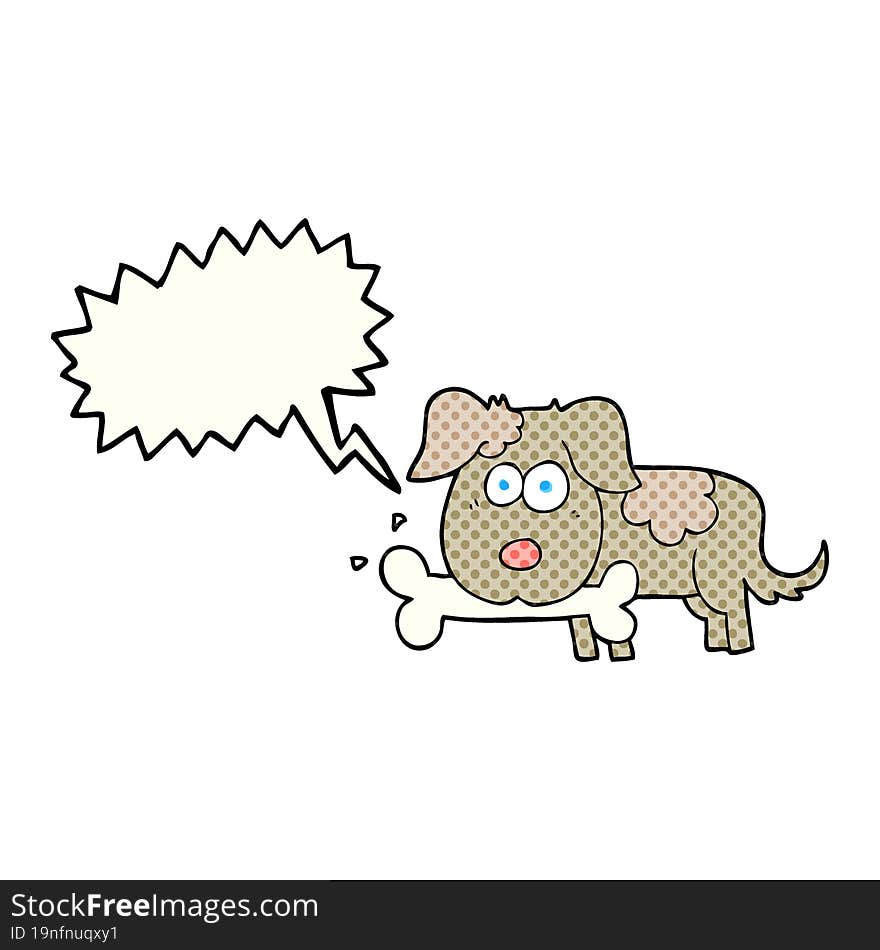 comic book speech bubble cartoon dog with bone