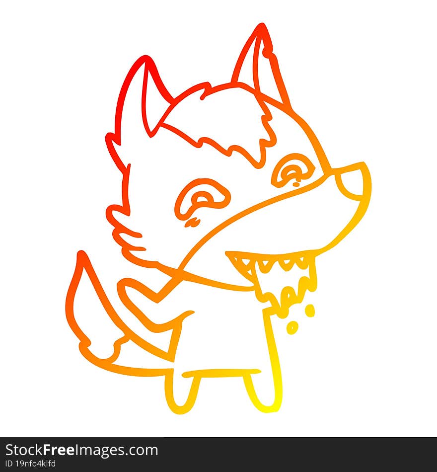 Warm Gradient Line Drawing Cartoon Hungry Wolf