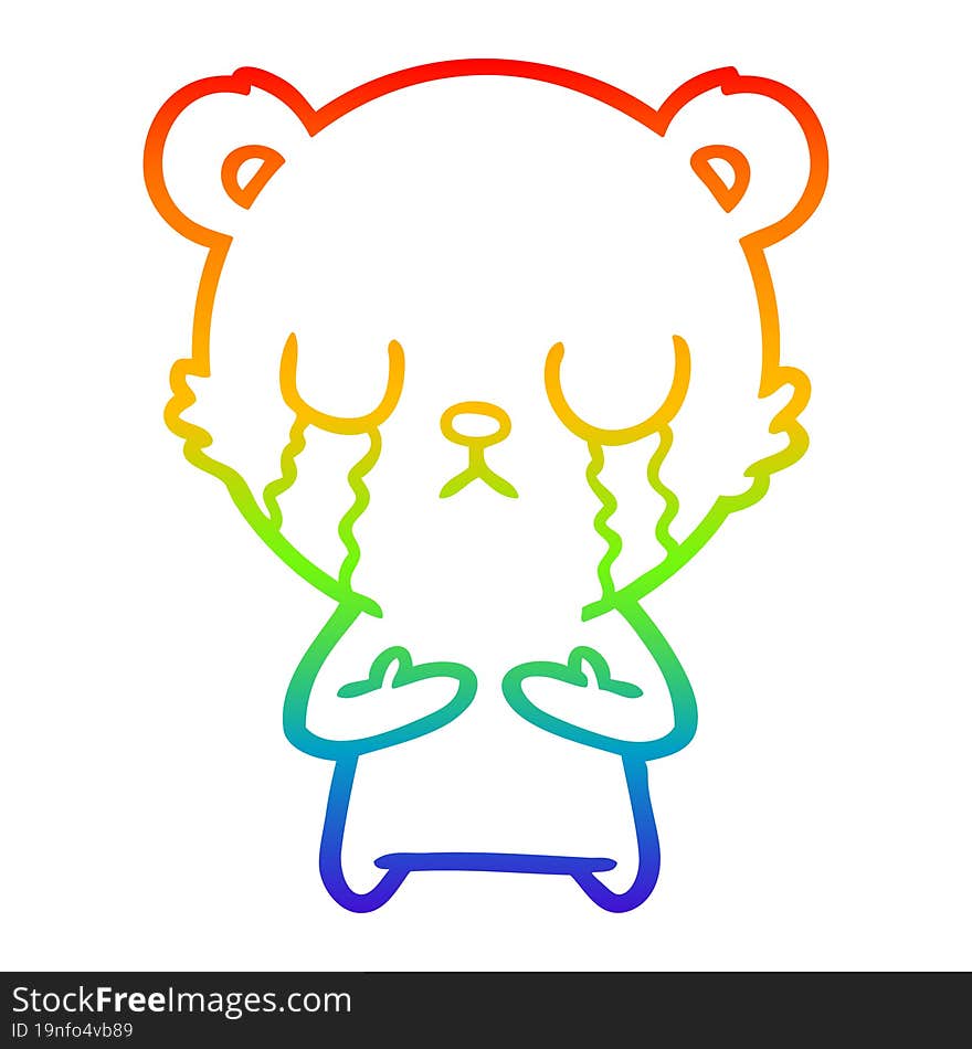 Rainbow Gradient Line Drawing Crying Cartoon Bear