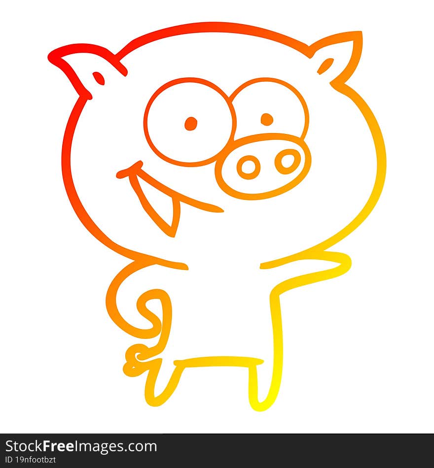 warm gradient line drawing of a cheerful pig cartoon