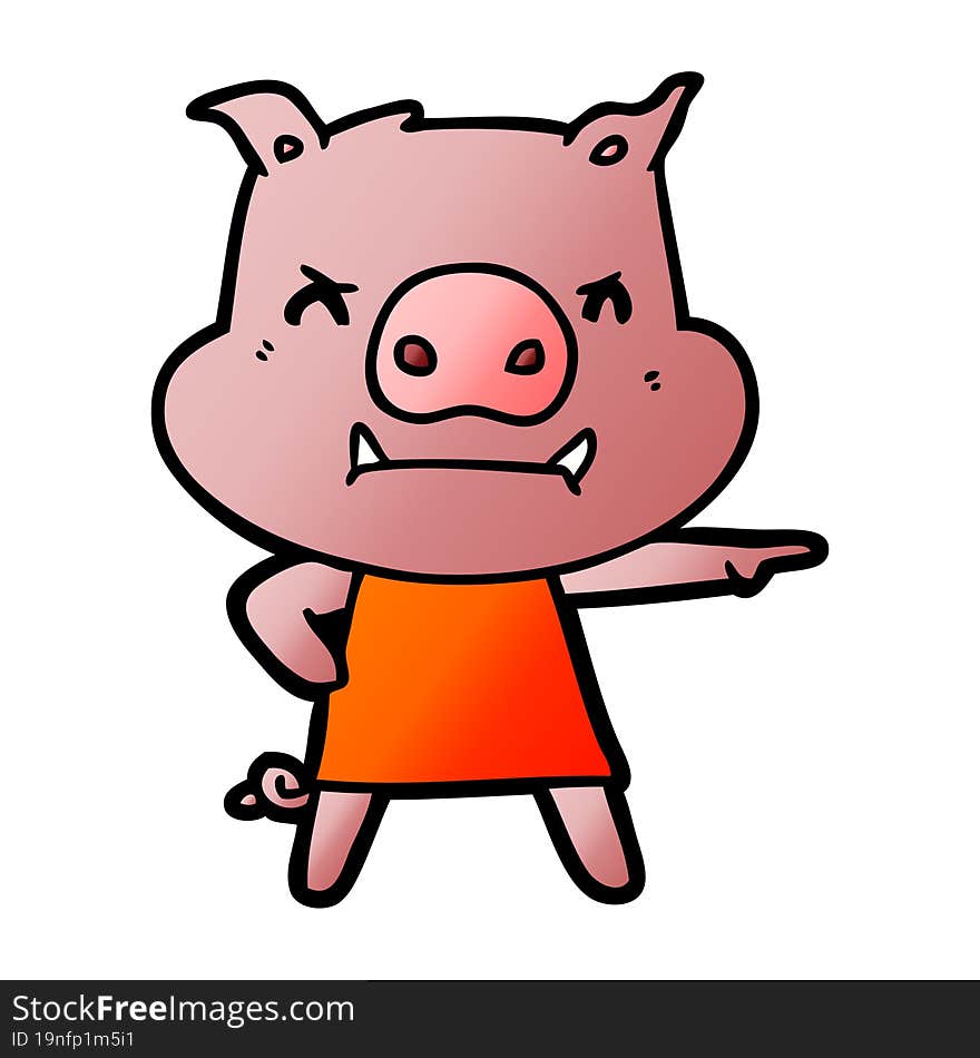 angry cartoon pig in dress pointing. angry cartoon pig in dress pointing