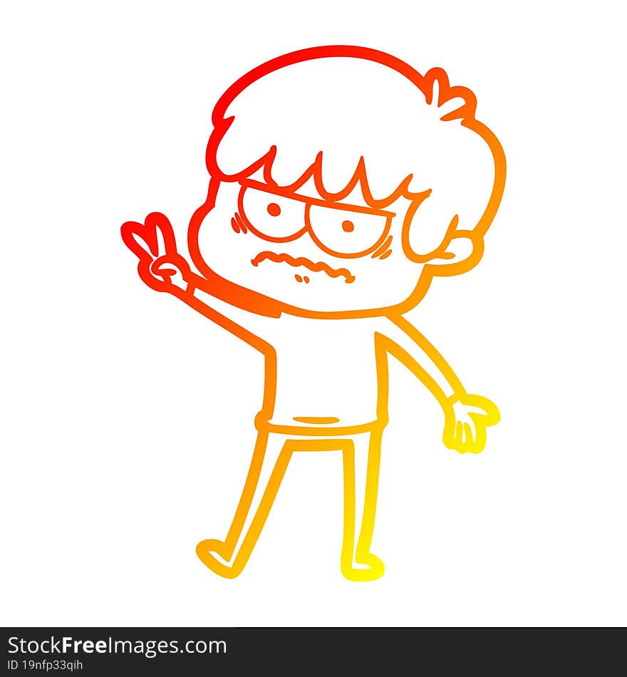 warm gradient line drawing annoyed cartoon boy