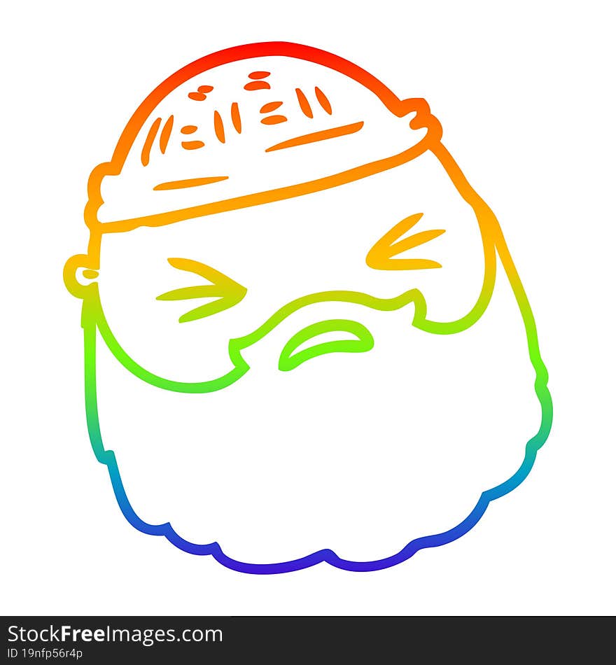 rainbow gradient line drawing cartoon male face with beard