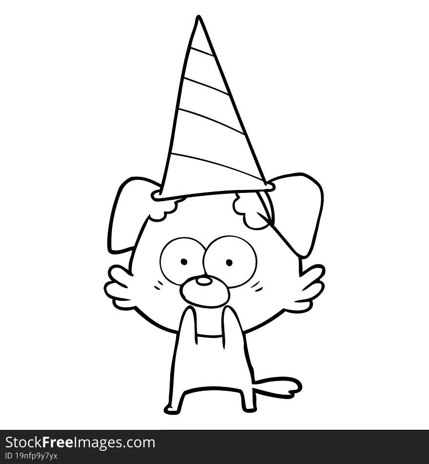 nervous dog cartoon in party hat. nervous dog cartoon in party hat