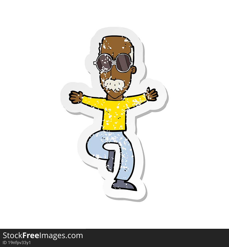 retro distressed sticker of a cartoon old man wearing big glasses